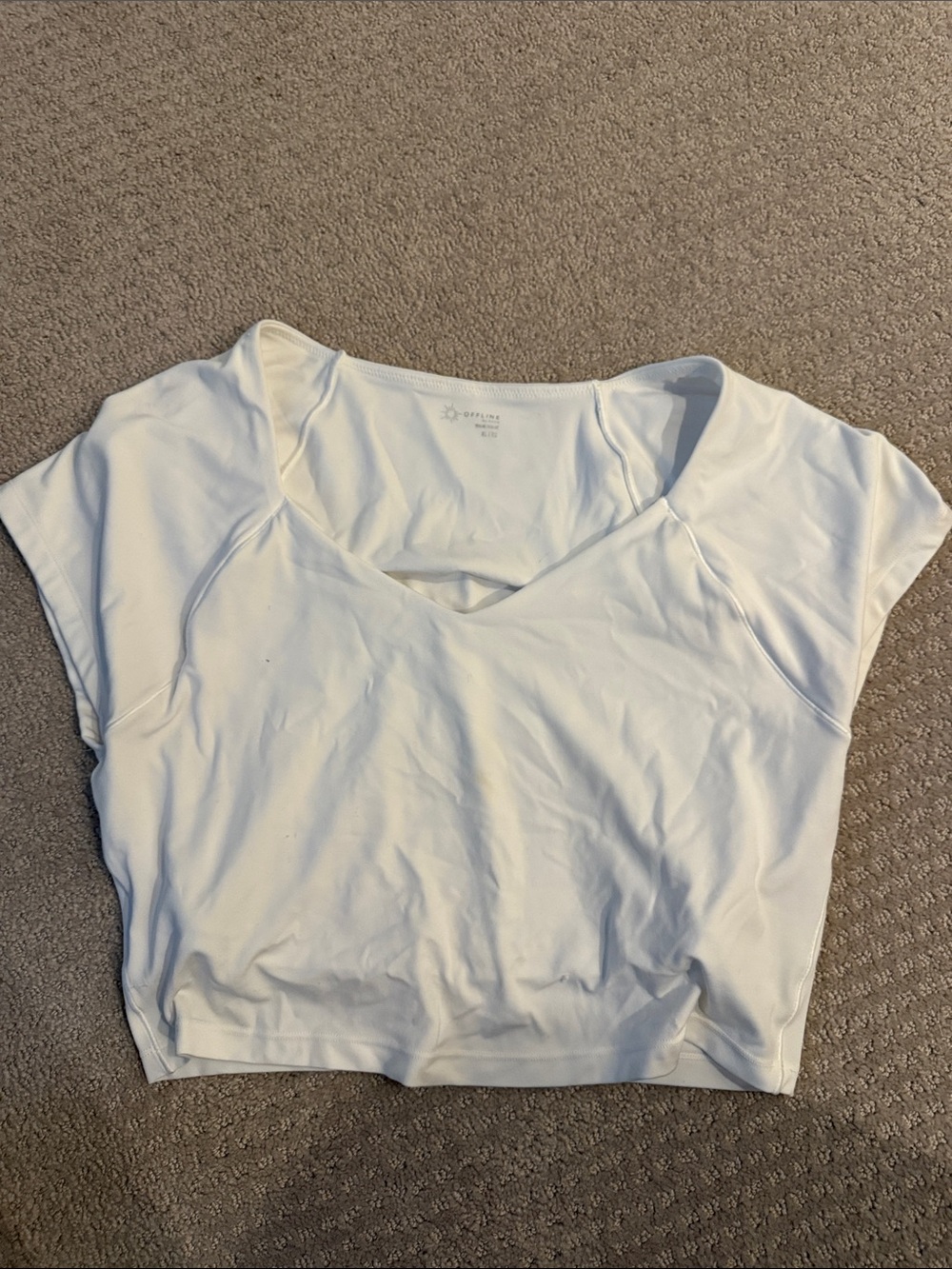 Aerie White Athleisure V-Neck Crop Top